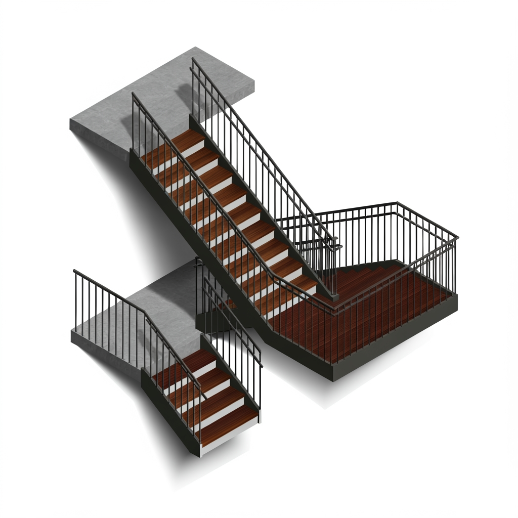 A contemporary double stringer staircase with two side supports and modern design